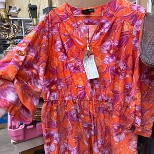 Soho Apparel Vibrant Floral Tunic in Orange and Purple